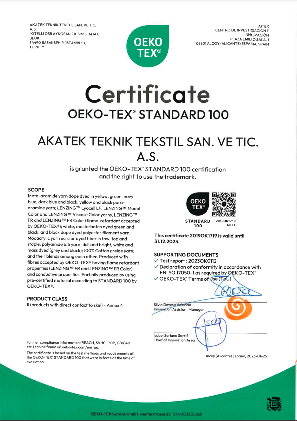 OEKO-TEX Yarn Certificate